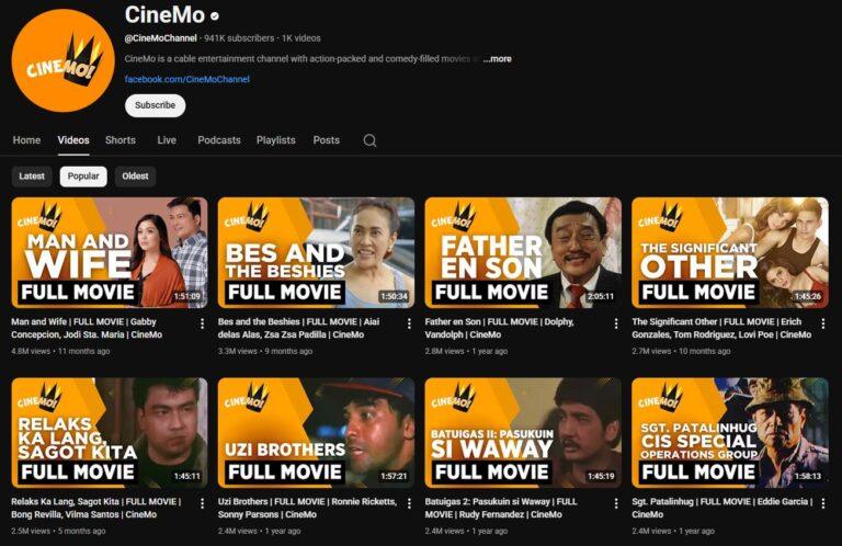 FREE Tagalog Movies: Legit Filipino Movies You Can Stream on YouTube CineMo Youtube Channel