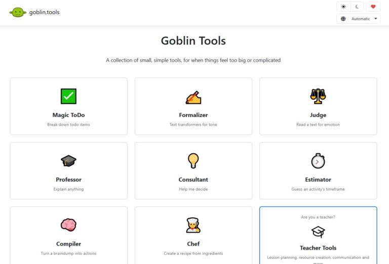 goblin tools home page