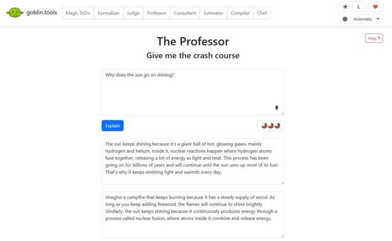 goblin tools the professor